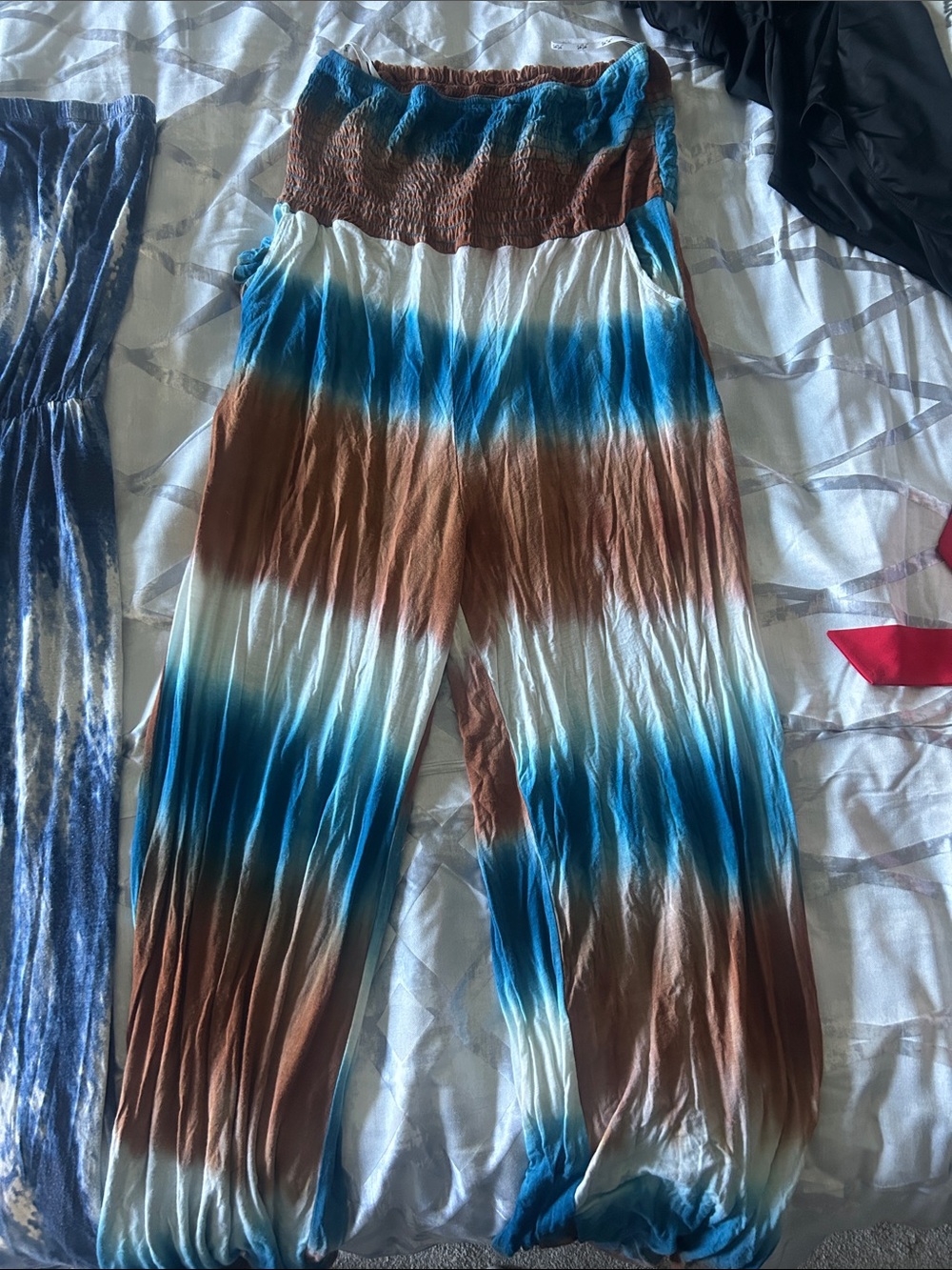 Vava by Joy Han Blue, Brown & White Striped Wide-Leg Jumpsuit